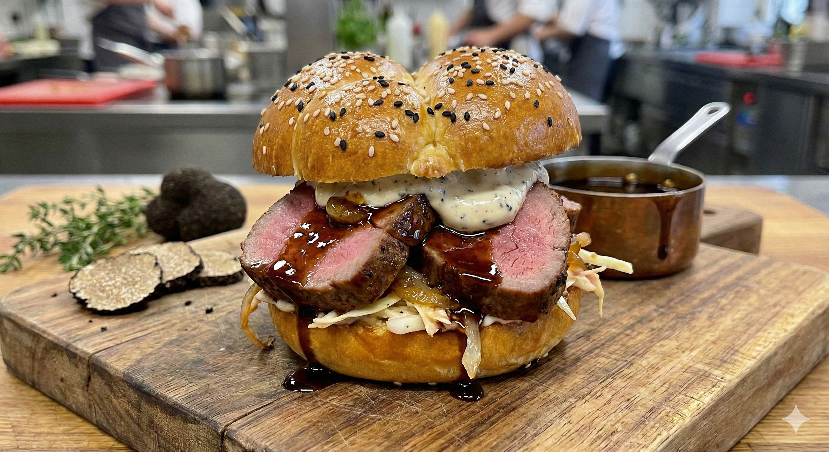 Kalbsrücken-Slider im Brioche mit Trüffel-Mayo & Portwein-Lack